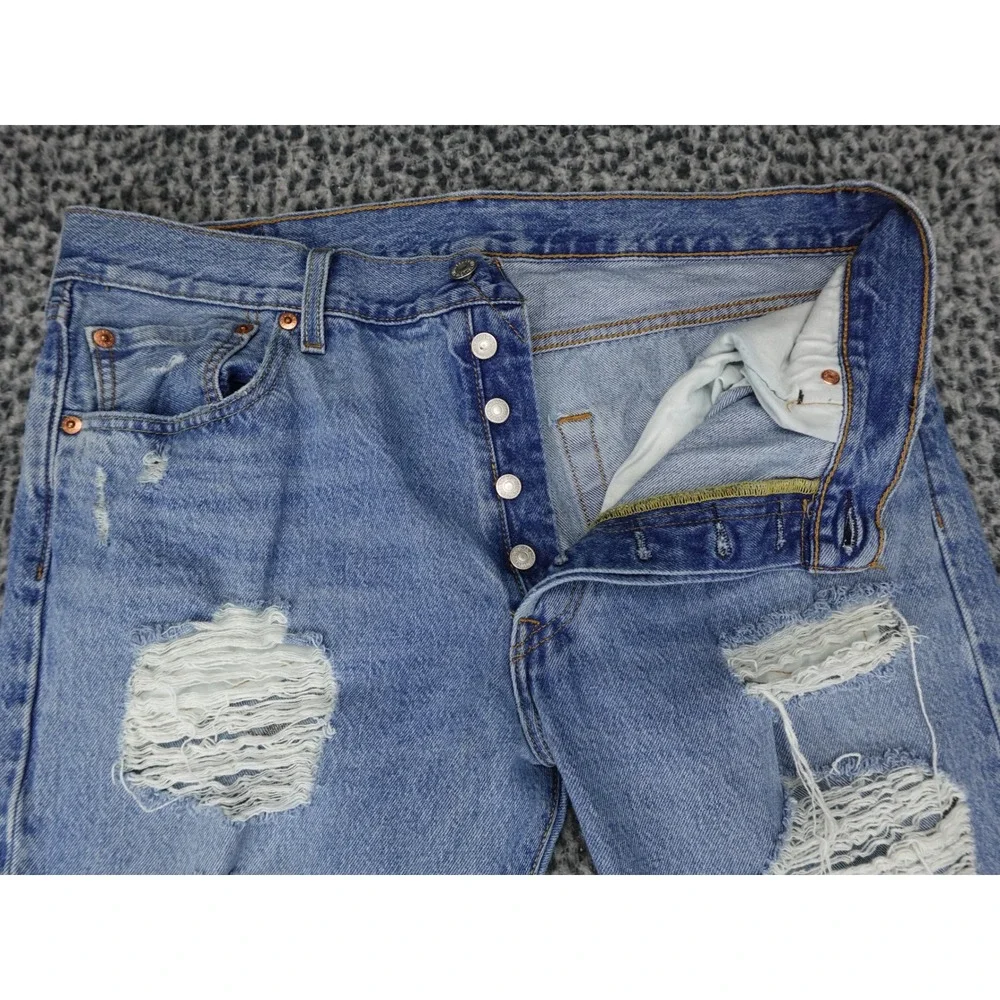 Levi's 501 Original Fit Jeans Mens 36x34 Light Wash Distressed Ripped 00501-3032
